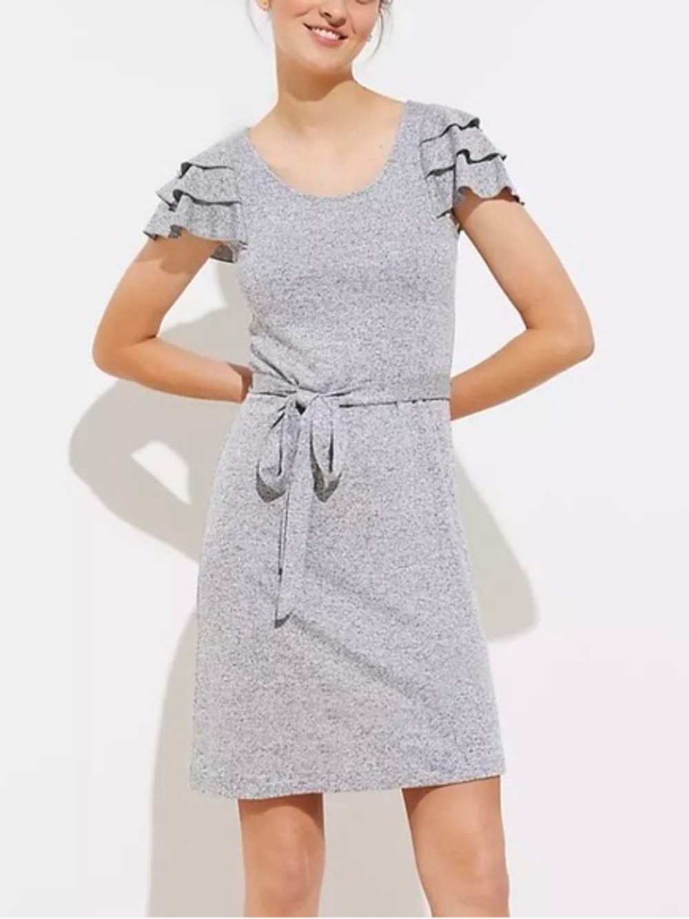 NWT LOFT Heather Gray Mini Dress with Ruffle Sleeves